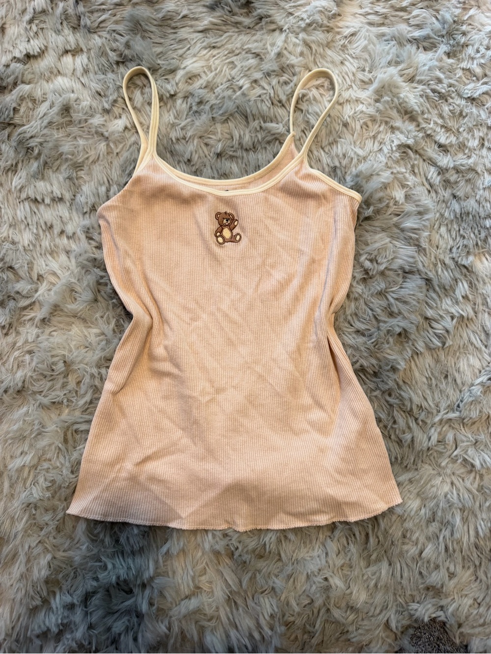 Brandy Melville Peach Ribbed Spaghetti Strap Tank with Bear Patch